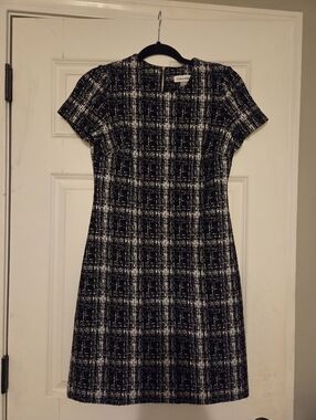 Calvin Klein Black and White Plaid Sheath Mini Dress